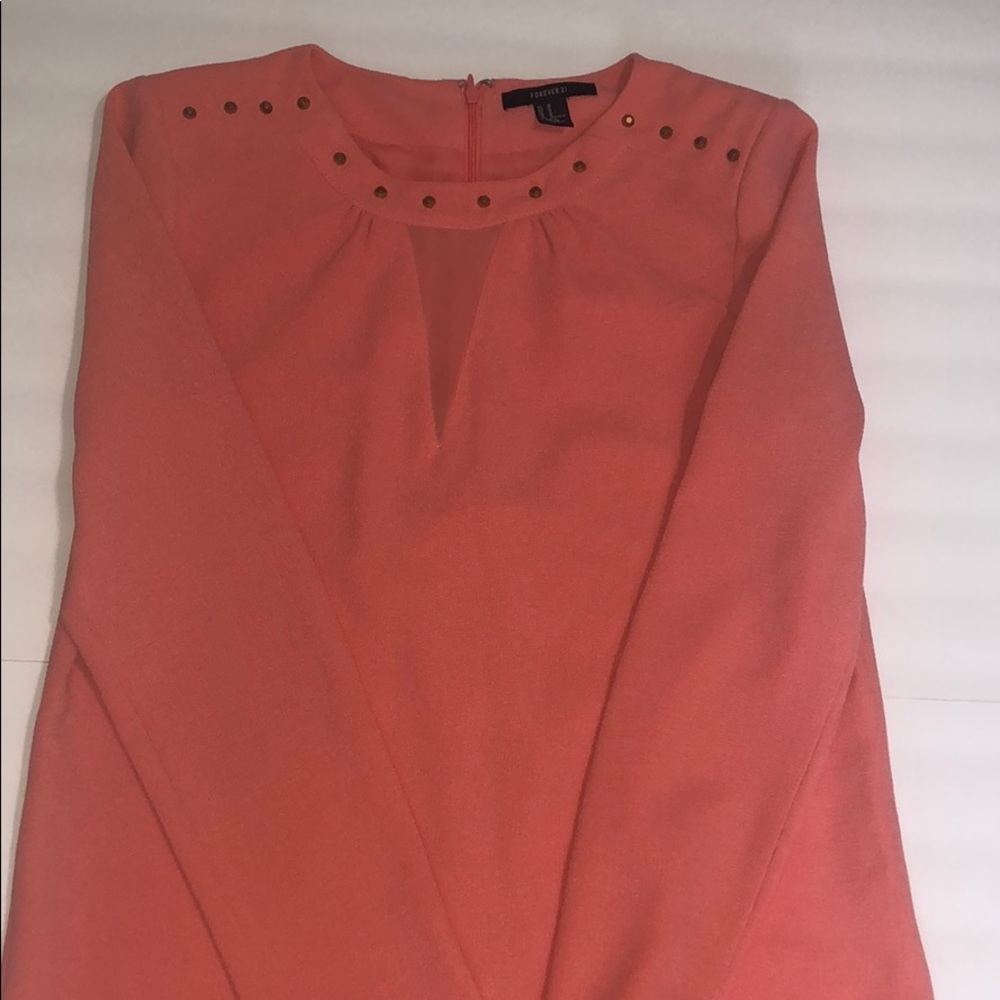 Coral long sleeve mini dress